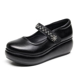 Wine Red Heel Slope Thick-Soled Waterproof Table Shallow Mouth Single Shoe Velcro Size Size Of The Elderly Pine Cake Mother Shoes HZ0115