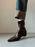 French Soft Leather Tips Inside The Thin Skin Boots Women Autumn And Winter Plus Velvet Black And Soft Bottom Short Boots HZ0115