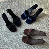 French Temperament High Heel Cool Slippers Wearing A Word Drag Side Toe Minimalist Fine Sandals Woman HZ0115