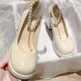 High Heels Women's Coarse Heel 2025 New Spring Pearl Bow Gentle Fairy Style French Mary Jane Single Shoes HZ0115