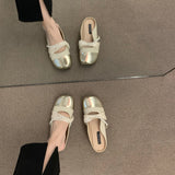 French Flat Bottom Small Fragrant Fenge Head Half Slippers Women's Shoes Wear 2025 New Summer Evening Wind Mary Jane Single Shoes HZ0115