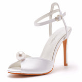 Fish Mouth High Heel Sandals 10 Cm White Satin Cloth High Heel Women's Shoes Wedding Dress Wedding Dress Bridal Shoes HZ0115