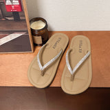 Word Slippers Women 2025 Summer New Large-Size Flat-Bottomed Toes Fashion Outside The Water Drilling Cold Slippers HZ0115