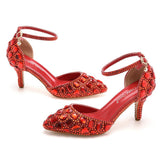 7 Cm Large-Size Sandals Fine Heel Head Water Drill High Heel Sandals Gold Water Drill High Heels Wedding Shoes HZ0115