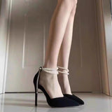 Summer High Heels Women 2025 New Small Heel Small Velvet Small Fragrant Temperament With Skirt High Heels Single Shoes HZ0115