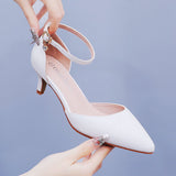 5 Cm Large-Size Sandals Fine Heel Point White Matur PU Wedding Shoes Sandals White High Heels Bridal Shoes HZ0115
