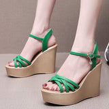Golden Super High Slope And 12Cm Fashion Cross With Small Size Women's Shoes One-Word Thick-Bottomed Waterproof Toe Women's Sandals HZ0115
