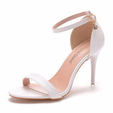9 Cm High-Heeled Sandals Bridesmaid Wedding Buckle With Fine Heel Roman Sandals Large White Shoes HZ0115