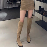 Two Long Legs!Two Through The Knee Long Boots Girl Retro Velvet Fold Pile Boots Square Head Thick And High Knight Boots HZ0115