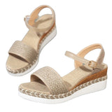 Women's Shoes Slopes And Thick-Soled Hemp Rope Fish-Mouthed Sandals With A Word Buckle With Light Casual Sandals HZ0115
