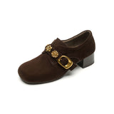 Great Look! Scrub Retro Gold Buckle Coarse Heel Lefu Single Shoes Women Heel Grandmother Shoes HZ0115