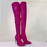 Xiyin Winter New Sexy Pointed Side Zipper Patent Skin Fine High Heel Knee Boots Large Size Leather Boots HZ0115