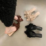 High-Heeled Fairy Wind Cool Slippers Women's Shoes Wear 2025 New Summer Bow Temperament Sandals HZ0115