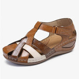Large-Size-Up Head Sandals Women's 2025 Summer Retro Round-Headed Slope With Magic Stick Lady Roman Shoes HZ0115