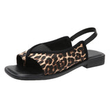 Leopard Sandals Women 2025 Summer New Large-Size Sandwich Toes Behind The Empty Fashion Thick Heel Low-Heeled Sandals Tide HZ0115
