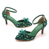7 Cm Large-Size Sandals Fine Heel Head Crystal Glass High Heel Sandals Champagne Gold Banquet Dinner Women's Shoes HZ0115