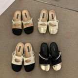 French Flat Bottom Small Fragrant Fenge Head Half Slippers Women's Shoes Wear 2025 New Summer Evening Wind Mary Jane Single Shoes HZ0115