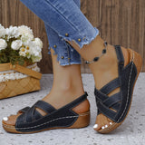 2025 Summer New Slope With Magic Sticky Fish Mouth Roman Sandals Women Large-Size Thick-Soled Sandals Women HZ0115