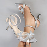 Women's Round Head Three-Dimensional Flowers Paint And Fine High Heel Sandals Women's Shoes Elegant Silver HZ0115