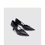 High-Heeled Women's 2025 Spring New Multi-Buckle Women's Shoes Fashionable Temperament Pointed Kitten Heel Single Shoes HZ0115