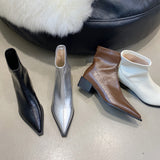French Pointed Short Boots Women's Boots 2025 Autumn And Winter New Thick And Elastic Thin Boots Silver Thin Fashion Boots HZ0115