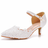 5 Cm Thin Heel Pointed Sandals In Low Heel Mary Jane Sandals White Lace Wedding Shoes Wedding Shoes HZ0115
