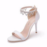 9 Cm High-Heeled Sandals Bridesmaid Wedding Buckle With Beaded Tuxedo Fine Heel Fish Mouth Roman Sandals HZ0115