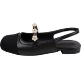 Vintage White French Mary Jane Shoes Women 2025 New Summer Pearl Fairy Wind Flat-Bottomed Sandals HZ0115