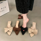 High-Heeled Fairy Wind Cool Slippers Women's Shoes Wear 2025 New Summer Bow Temperament Sandals HZ0115