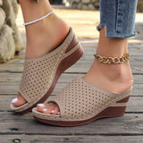 2025 New Women's Slope And Thick Bottom Slippers Large-Size Pure Color Fish Mouth Slope And High-Inctase Leisure Slippers HZ0115
