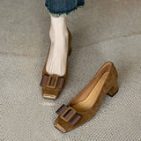 French Retro Fashion Bow Shallow Single-Shoe Women Spring And Autumn New Square Head With Thick Heel High Heel Shoes HZ0115