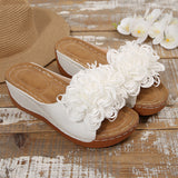 2025 New Summer Women's Slope And Thick-Bottom Slippers Large-Size Wear With Flowers Decoration HZ0115