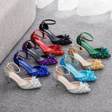 7 Cm Large-Size Sandals Fine Heel Head Crystal Glass High Heel Sandals Champagne Gold Banquet Dinner Women's Shoes HZ0115