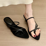 Old Morning Feeling Two Wear!Retro Velvet Face Tip Chuckle One Word With Slopes And Sandals Women Summer Dew Toe Cool Drag HZ0115