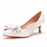 Bride Wedding Dress Tip Single Shoe Fine Heel Single Shoe Bow Tip Shoes Large White Wedding Shoes Low Heel HZ0115