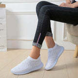 2025 Large-Size With Diamond Flying Sneakers New Net Shoes Women's Shoes Low-Heeled Mesh Sports Casual Shoes HZ0115
