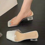 Transparent Crystal Slippers Women Wear 2025 Summer New Rough High Heels Side Cool Slippers Women Summer Wearing Summer HZ0115