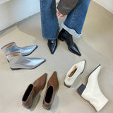 French Pointed Short Boots Women's Boots 2025 Autumn And Winter New Thick And Elastic Thin Boots Silver Thin Fashion Boots HZ0115