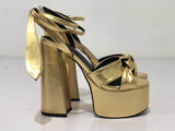 Summer New Dew Sandals Foot Wrist Strap Roman Shoes Coarse Heels Ultra-High Heels Large Women's Sandals HZ0115