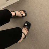 French High-End Pearl Cover Silver Sandals Women Summer 2025 New One-Word Buckle With Beautiful Fairy Shoes HZ0115