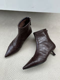 Soft Leather Black High And Short Boots Women Thin And Pointed 2025 Commuting French Thin Skin Boots HZ0115