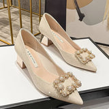 Single-Shoe Women 2025 New Spring And Autumn Sharp Champagne Wedding Shoes Wedding Shoes Autumn Wedding Coarse Heel High-Heeled Shoes HZ0115