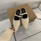 Women's Top Half Slippers Women Summer Wear Pointed Soft Leather Evening Shoes Gentle Fairy Wind Flat Bottom Of The Mole HZ0115