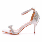 7 Cm Temperament Word With Light Mouth Fine Sandals White Color Diamond Wedding Shoes Fine Heel Fish Mouth Summer Sandals Woman HZ0115