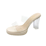 Transparent High-Heeled Sandals Women 2025 New Summer Wear Net Red Crystal Coarse And Waterproof Table Large Size Sandals HZ0115