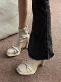 Fang With Thick Bottom Height Small Ankle Boots Women 2025 Autumn New Square Bows Short Boots French Elegant Thin Skin Boots HZ0115