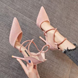 Sexy Pointed High-Heeled Women 2025 Spring New Temperament Cross-Lace Single Shoe Velvet Fine Heel Women's Shoes HZ0115