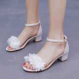 7 Cm Round Head With Thick Heel And Shallow Mouth With Sandals Pure White Flowers Bride Wedding Dress Shooting High Heels HZ0115