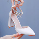9 Cm Coarse Heel Sandals Mary Jane White Wedding Large-Size Sandals 42 Yards High Heels Spring And Summer Sandals Women HZ0115