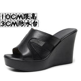 Fashion Outside The Slope And A Word Drag Summer New Pine Cake Thick Bottom Waterproof Table Hollow High And Fish Mouth Mesh Slippers Woman HZ0115